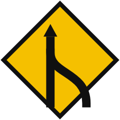 A yellow diamond showing two black lines joining into one as they go up